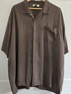 Tommy Bahama Brown Silk Mens Xxl Button Shirt
